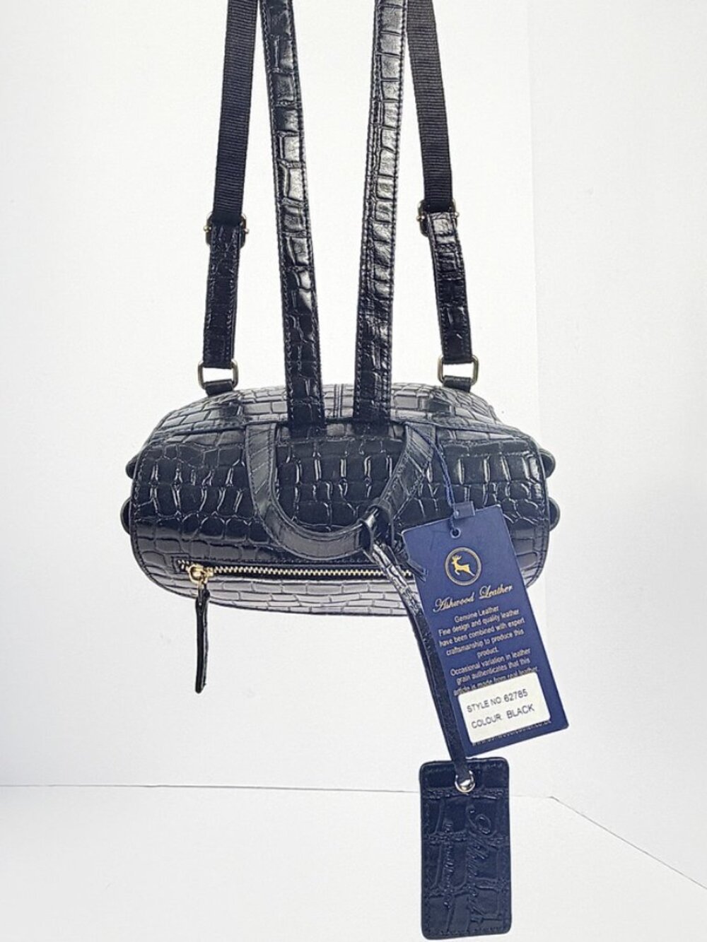 Ashwood Leather Black Croc Embossed Mini Backpack 62785 NWT Gold Hardware - Picture 3 of 14